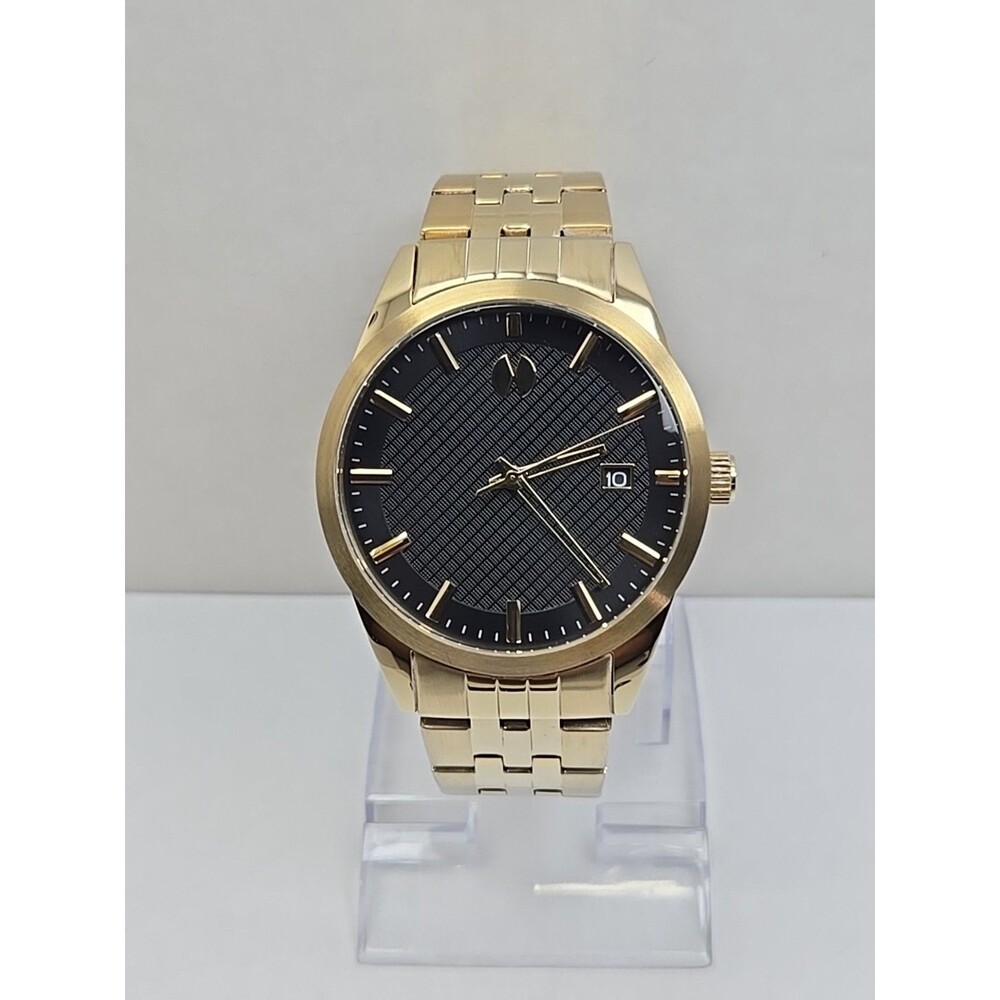 Watch Station Gold Tone Black Textured Dial 43mm Date Watch New Battery Quartz